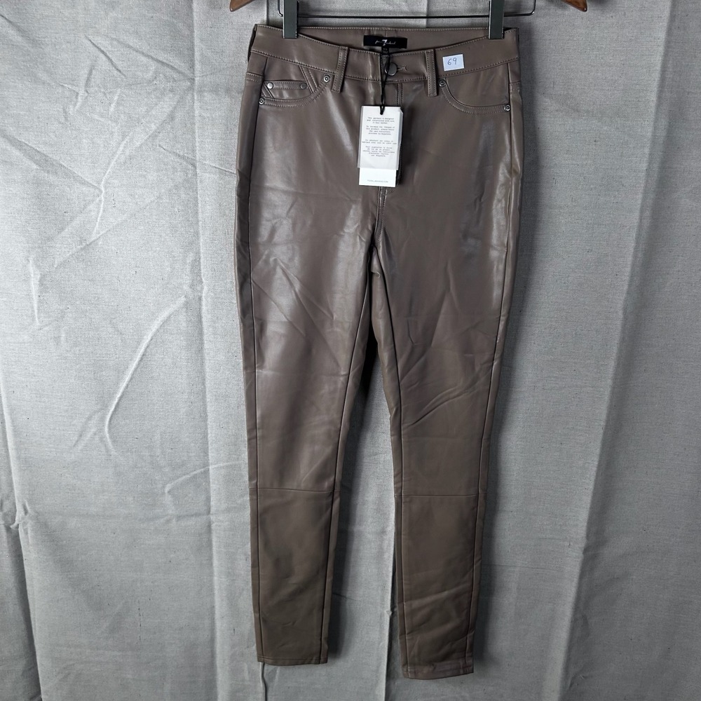 7 For All Mankind Faux Leather Skinny Pants Taupe Brown XS NWT Vegan Leather